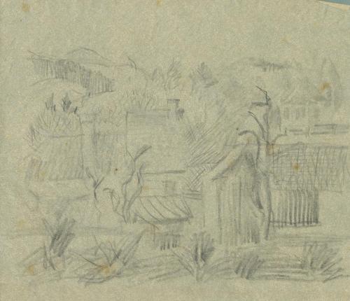 Alfred Wickenburg, Häuser in Hügellanschaft, um 1935, Bleistift auf Papier, Blattmaße: 21,1 × 2 ...