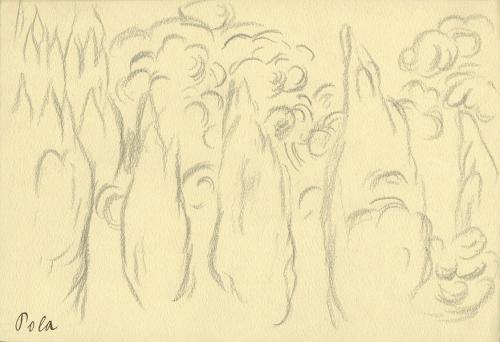 Alfred Wickenburg, Bäume, Pola, 1920/1923, Graphit auf Papier, Blattmaße: 15,2 × 22 cm, Privatb ...