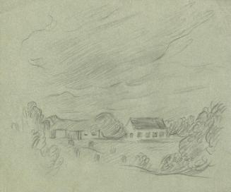 Alfred Wickenburg, Häuser in Landschaft, um 1935, Bleistift auf Papier, Blattmaße: 22,7 × 27,3  ...