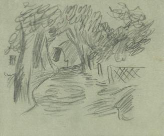 Alfred Wickenburg, Blick auf ein Haus durch eine Allee, 1930/1935, Graphit auf Papier, Blattmaß ...