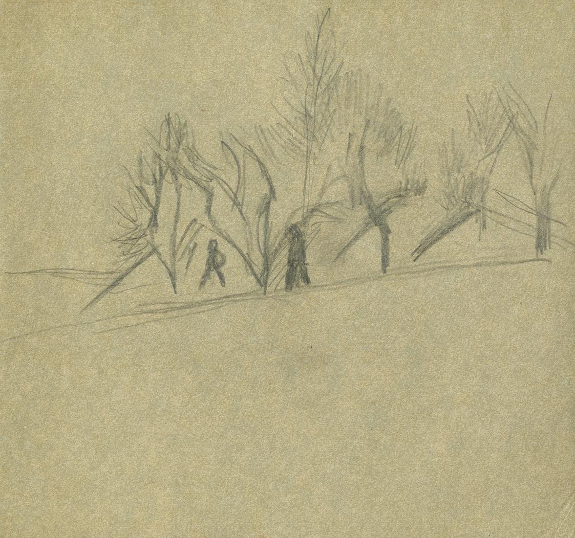 Alfred Wickenburg, Zwei Personen in einer Landschaft, um 1935, Bleistift auf Papier, Blattmaße: ...