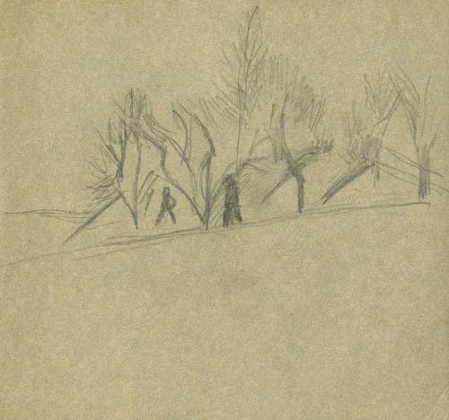 Alfred Wickenburg, Zwei Personen in einer Landschaft, um 1935, Bleistift auf Papier, Blattmaße: ...