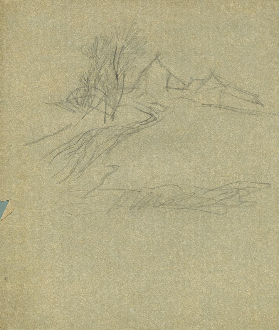 Alfred Wickenburg, Häuser in einer Landschaft, um 1935, Bleistift auf Papier, Blattmaße: 29,1 × ...