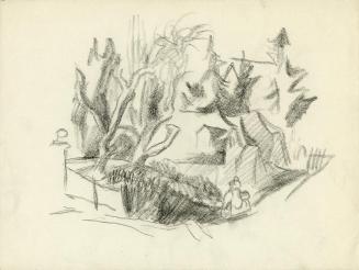 Alfred Wickenburg, Haus in Wald, um 1935, Schwarze Kreide auf Papier, Blattmaße: 31,6 × 31,7 cm ...