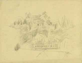 Alfred Wickenburg, Häuser auf einem Hügel, um 1935, Schwarze Kreide auf Papier, Blattmaße: 24,3 ...