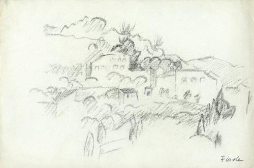 Alfred Wickenburg, Häuser auf einem Hügel, Fiesole, 1920/1923, Graphit auf Papier, Blattmaße: 2 ...