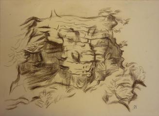 Alfred Wickenburg, Felsen, 1953, Braune Kreide auf Papier, Blattmaße: 38 × 53 cm, Privatbesitz