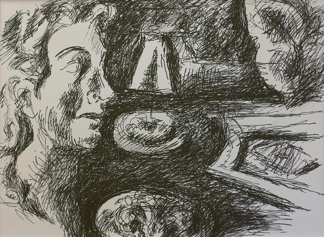 Alfred Wickenburg, Weiblicher Kopf im Profil, um 1970, Schwarzer Filzstift auf Papier, Blattmaß ...