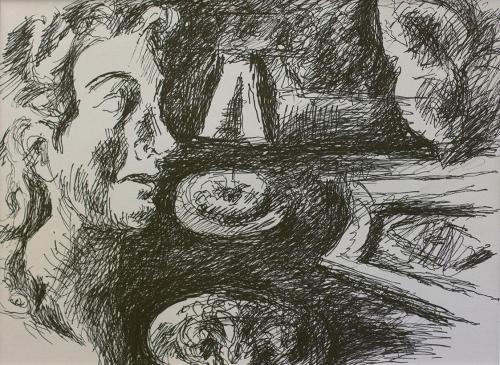 Alfred Wickenburg, Weiblicher Kopf im Profil, um 1970, Schwarzer Filzstift auf Papier, Blattmaß ...