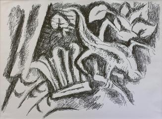 Alfred Wickenburg, Eidechse zwischen Blättern, um 1970, Schwarzer Filzstift auf Papier, Blattma ...