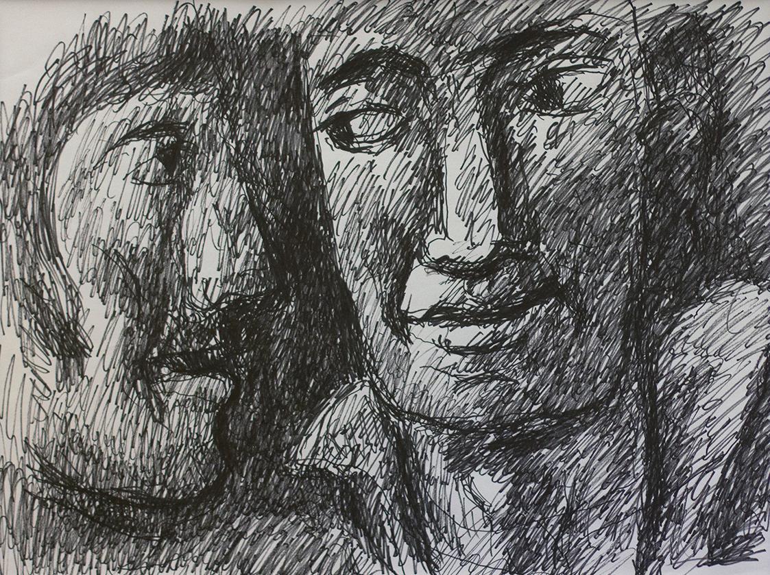 Alfred Wickenburg, Zwei Köpfe, um 1970, Schwarzer Filzstift auf Papier, Lichte Maße: 37 × 49,5  ...