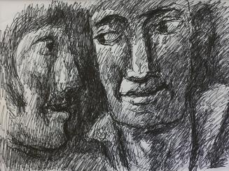 Alfred Wickenburg, Zwei Köpfe, um 1970, Schwarzer Filzstift auf Papier, Lichte Maße: 37 × 49,5  ...