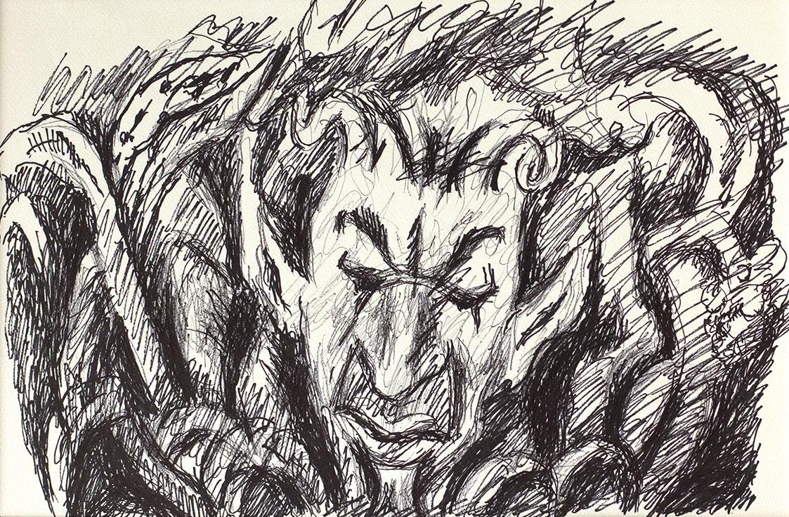 Alfred Wickenburg, Krampus, um 1970, Schwarzer Filzstift auf Papier, Blattmaße: 42 × 59,5 cm, P ...