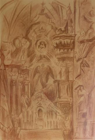 Alfred Wickenburg, Innenansicht einer Kirche, 1940/1945, Rötel auf Papier, Blattmaße: 62,6 × 43 ...