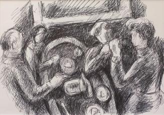 Alfred Wickenburg, Familie bei Tisch, um 1970, Schwarzer Filzstift auf Papier, 42,2 × 57,9 cm,  ...