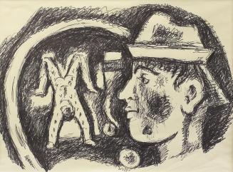 Alfred Wickenburg, Artisten, um 1970, Schwarzer Filzstift auf Papier, 42,2 × 57,7 cm, Leihgabe  ...