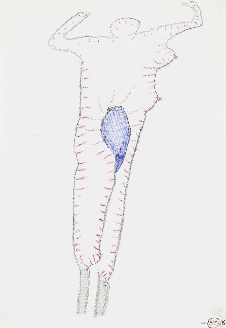 Kurt Hüpfner, Ohne Titel, 1980, Kreide und Buntstift auf Papier, kaschiert auf Karton, 29,7 × 2 ...