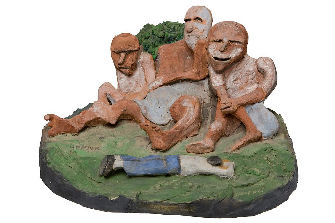 Kurt Hüpfner, Genealogie, 2001, Terrakotta, Engobe, Gips, Holz, Acryl, Pigmentfarbe und Öl, 19  ...