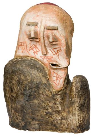 Kurt Hüpfner, Eminenz, 1993, Terrakotta, Engobe, Gips, Pigmentfarbe, Öl, 30,5 × 19 × 10 cm, Pri ...