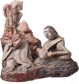 Kurt Hüpfner, Predigt Johannes des Täufers, um 1995, Terrakotta, Engobe, Gips, mit Acrylfarbe b ...