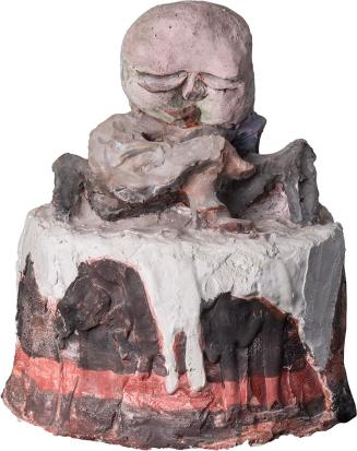 Kurt Hüpfner, Happy Birthday, um 1990, Terrakotta, Engobe, Pigmentfarbe, Öl, 27 × 24 × 15 cm, P ...