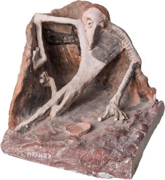 Kurt Hüpfner, Ohne Titel, um 1990, Gips, Terrakotta, Pigmentfarbe, Öl, 22 × 20 × 22 cm, Privatb ...