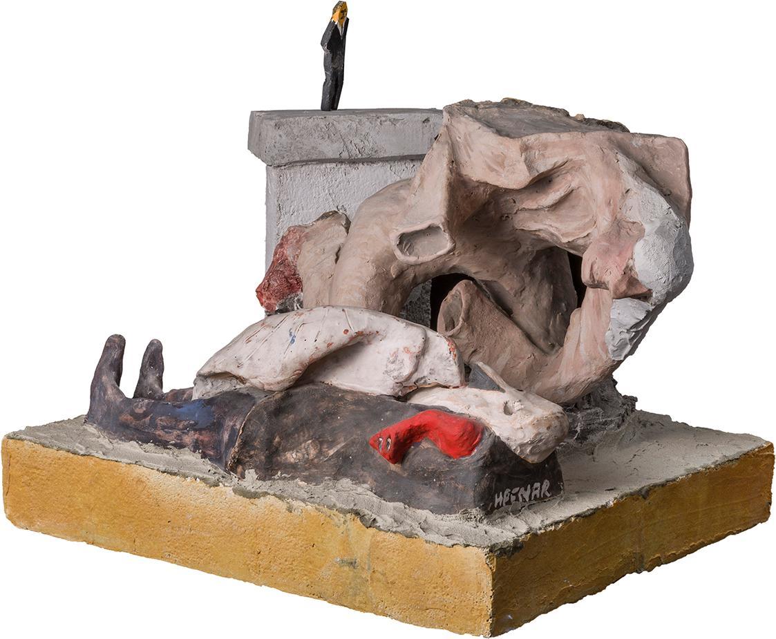 Kurt Hüpfner, Barmherziger Samariter, um 2000, Gips, Terrakotta, Holz, Acryl, Pigmentfarbe, Öl, ...