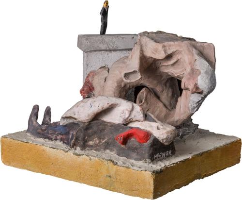 Kurt Hüpfner, Barmherziger Samariter, um 2000, Gips, Terrakotta, Holz, Acryl, Pigmentfarbe, Öl, ...