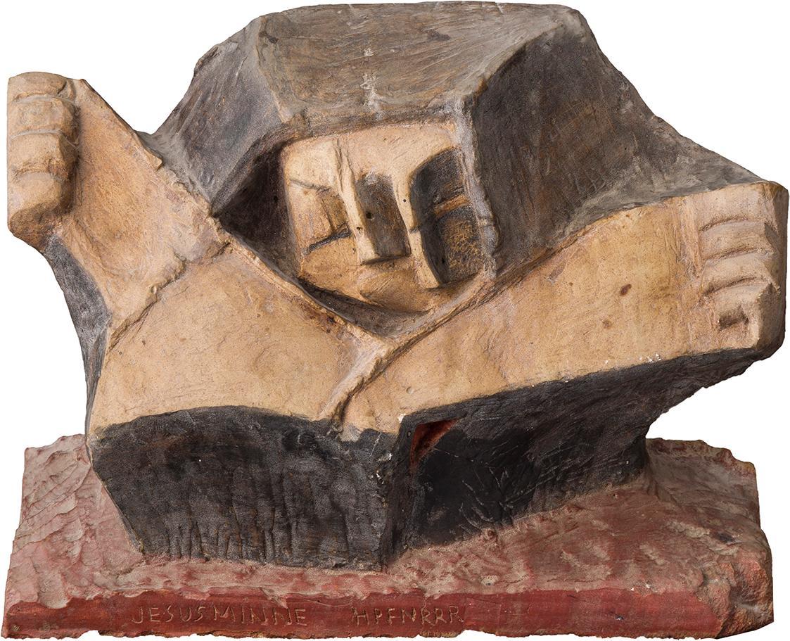 Kurt Hüpfner, Jesusminne, 1993, Gips, Pigmentfarbe, Öl, 25 × 32 × 13,5 cm, Privatbesitz, Wien