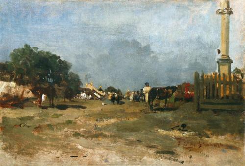 Tina Blau, Platz in Szolnok, 1874, Öl auf Leinwand, 24 × 35 cm, Kunsthandel Giese & Schweiger,  ...