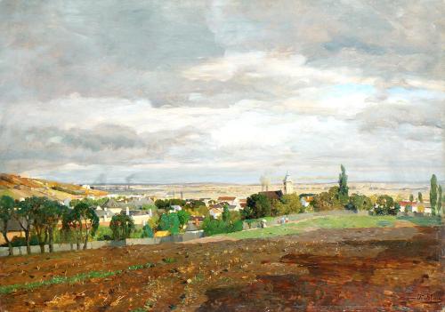 Tina Blau, Blick auf Heiligenstadt, 1893/1897, Öl auf Holz, 41,5 × 58,1 cm, Kunsthandel Giese & ...