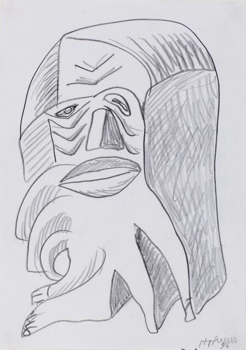 Kurt Hüpfner, Ohne Titel, 1994, Bleistift auf Papier, kaschiert auf Karton, 29,7 × 21 cm, Priva ...