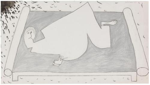 Kurt Hüpfner, Ohne Titel, 1975, Bleistift und Kohle auf Papier, 42 × 75,5 cm, Privatbesitz, Wie ...
