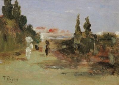 Tina Blau, Blick vom Belvedere auf Wien, 1894, Öl auf Karton, 14,5 × 20 cm, Kunsthandel Figl, S ...