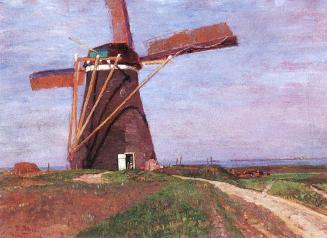 Tina Blau, Windmühle in Veere, 1906, Öl auf Holz, 28 × 36 cm, Oberösterreichisches Landesmuseum ...