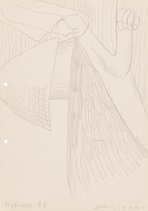 Kurt Hüpfner, Schildfrau, 1993, Bleistift auf ungebleichtem Papier, 29,7 × 21 cm, Privatbesitz, ...