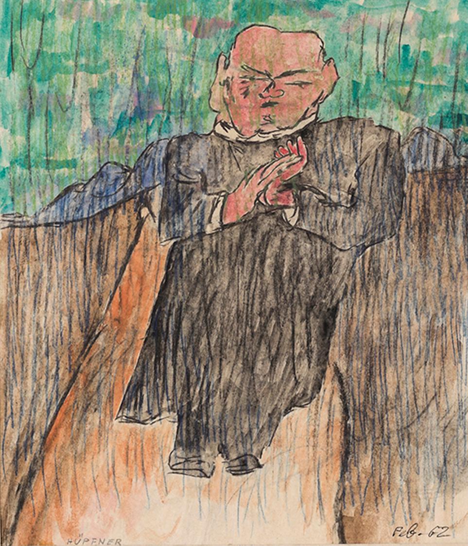 Kurt Hüpfner, Pfarrer, 1962, Aquarell und Kreide auf Papier, 29 × 25 cm, Privatbesitz, Wien