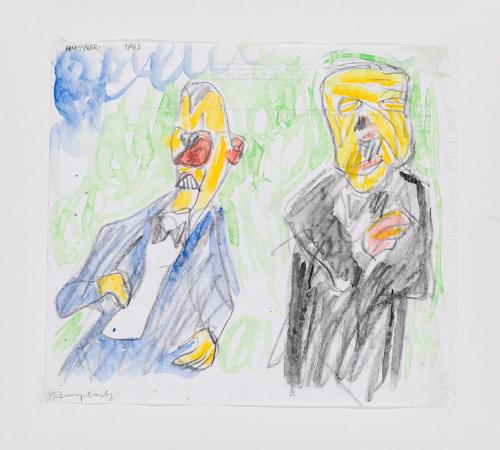 Kurt Hüpfner, Rennplatz, 1963, Aquarell und Buntstift auf Papier, kaschiert auf Karton, 30,5 ×  ...
