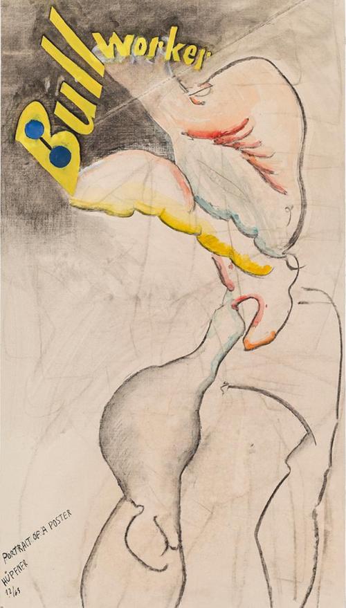 Kurt Hüpfner, Portrait of a Poster, 1963, Kreide und Aquarell auf Papier, 65,8 × 37 cm, Privatb ...