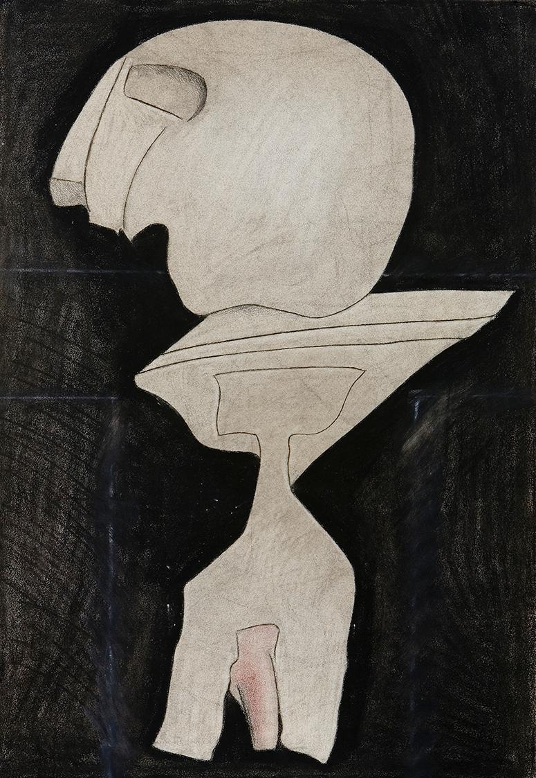 Kurt Hüpfner, Ohne Titel, 1976, Kreide und Farbstift auf Papier, 76,5 × 53,5 cm, Privatbesitz,  ...