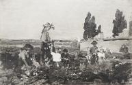 Tina Blau, An der Friedhofsmauer, um 1887/88, Öl auf Holz, 17 × 25,5 cm, Privatbesitz, New York