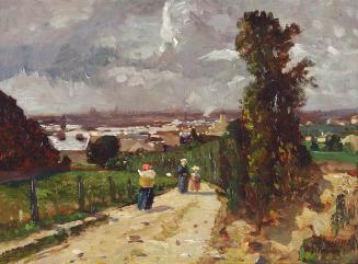 Tina Blau, Blick auf die Stadt Wien (Heiligenstadt), 1893, Öl auf Holz, 21 × 28 cm, Sammlung Ei ...