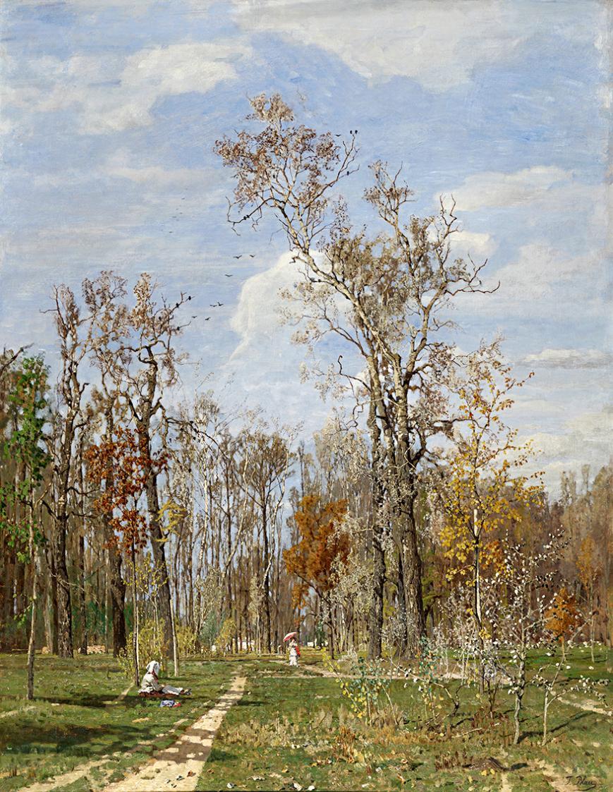 Tina Blau, Herbsttag. Prater, 1881, Öl auf Leinwand, 107 × 85 cm, Wien Museum, Inv.-Nr. 31.522