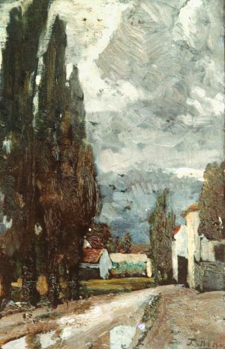 Tina Blau, Landschaft bei Perchtoldsdorf, um 1896/1898, Öl auf Karton, 26,5 × 17,5 cm, Öl auf L ...