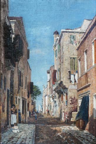 Tina Blau, Straße in Venedig, 1876/1877 oder 1879, Öl auf Holz, 40,5 × 27,5 cm, Privatbesitz