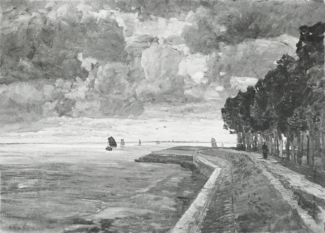 Tina Blau, Veere, 1906, Öl auf Holz, 43 × 95 cm, unbekannter Verbleib