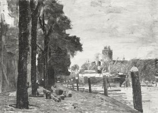 Tina Blau, Am Kalkhafen Dordrecht, 1907, Öl auf Holz, 24 × 33 cm, unbekannter Verbleib