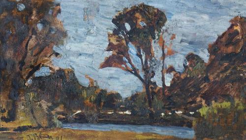 Tina Blau, Prater, 1891, Öl auf Holz, 12,5 × 21 cm, Privatbesitz, Deutschland