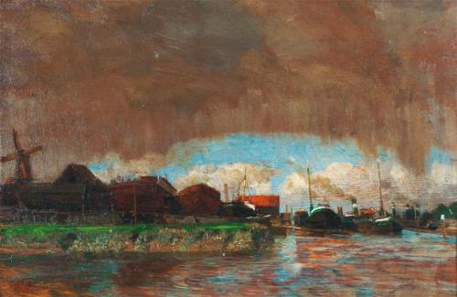 Tina Blau, Regen und Sonnenschein, Dordrecht, 1908, Öl auf Holz, 23 × 34 cm, Privatbesitz, Inv. ...