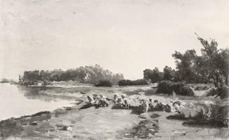 Tina Blau, Flusslandschaft, um 1872, Öl auf Leinwand, unbekannter Verbleib
